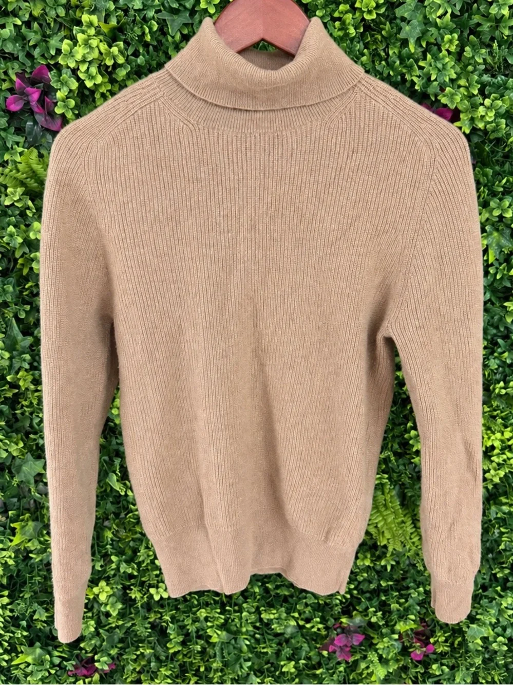 Ann Taylor 100% Cashmere Turtleneck Sweater Camel Tan Size L